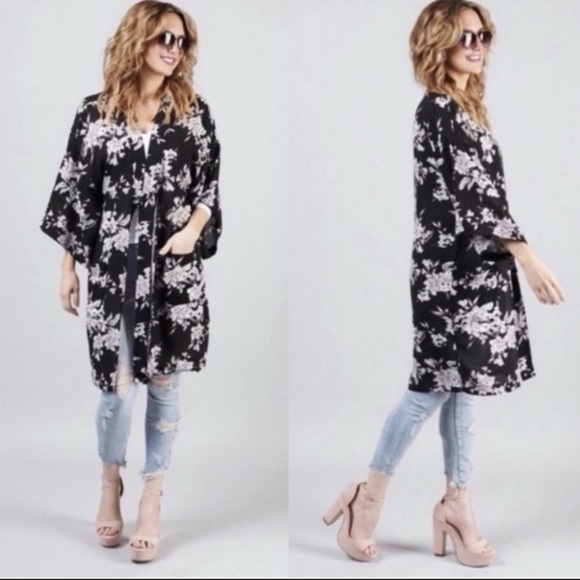 Spiritual Gangster Maya Black Floral Kimono Women’s One Size Swim Coverup Beachy - Picture 1 of 16